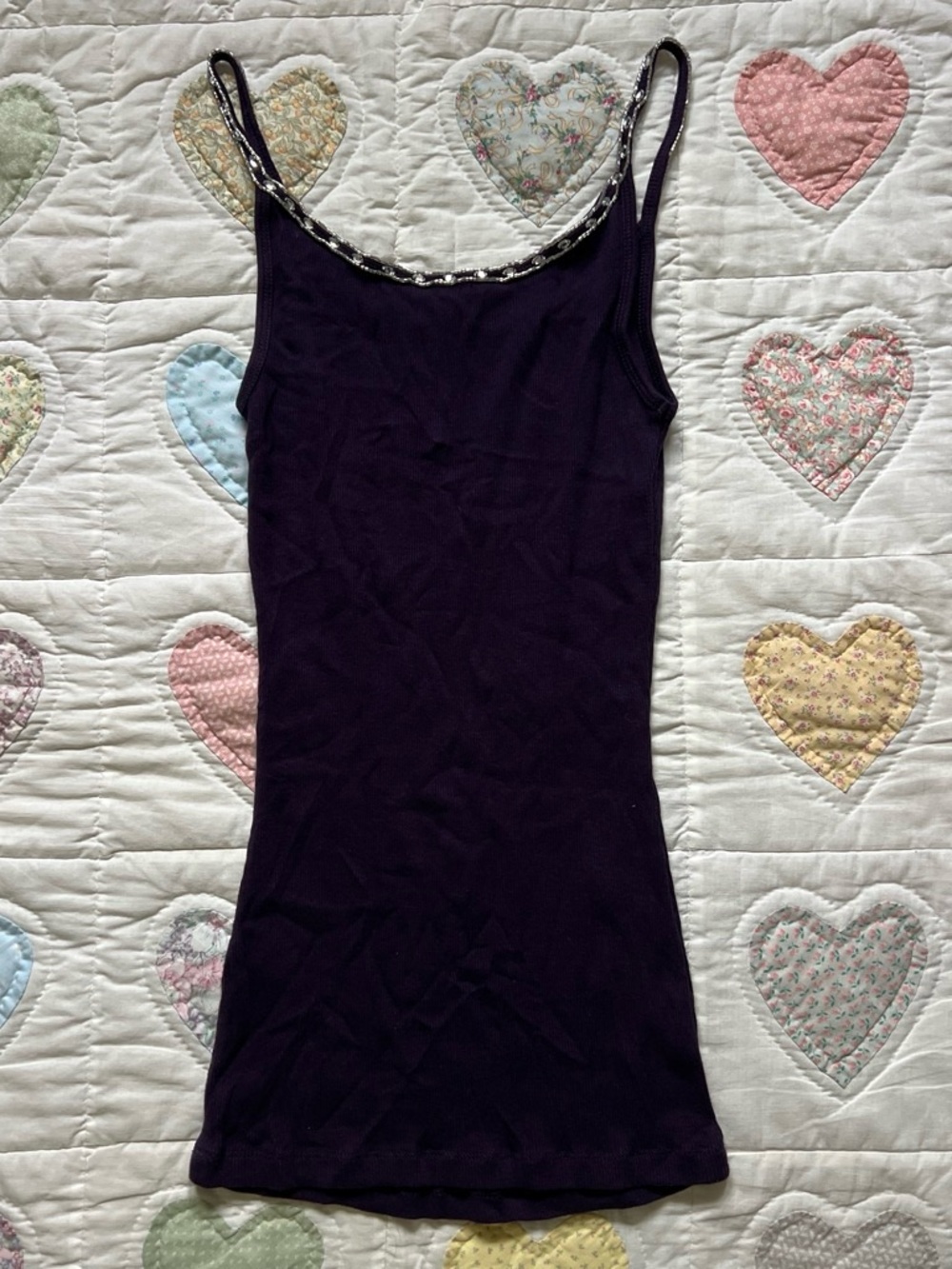 Express Vintage 2000’s Purple Rhinestone Ribbed Beaded Chic Tank Top Size Small